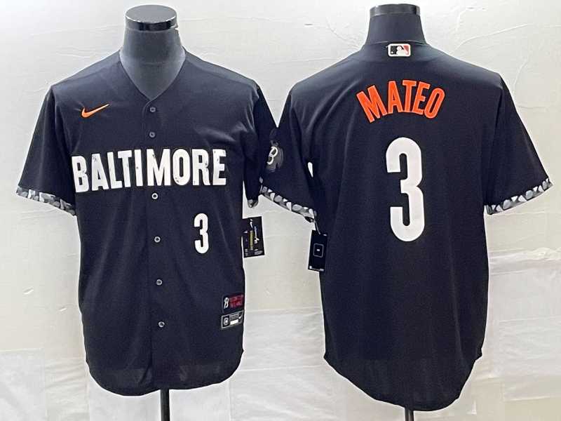 Men%27s Baltimore Orioles #3 Jorge Mateo Number Black 2023 City Connect Cool Base Stitched Jerseys